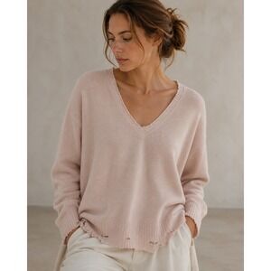 Current Elliott Destroyed Cashmere Sweater Womens 2 (M) Pink Wool Blend V-Neck